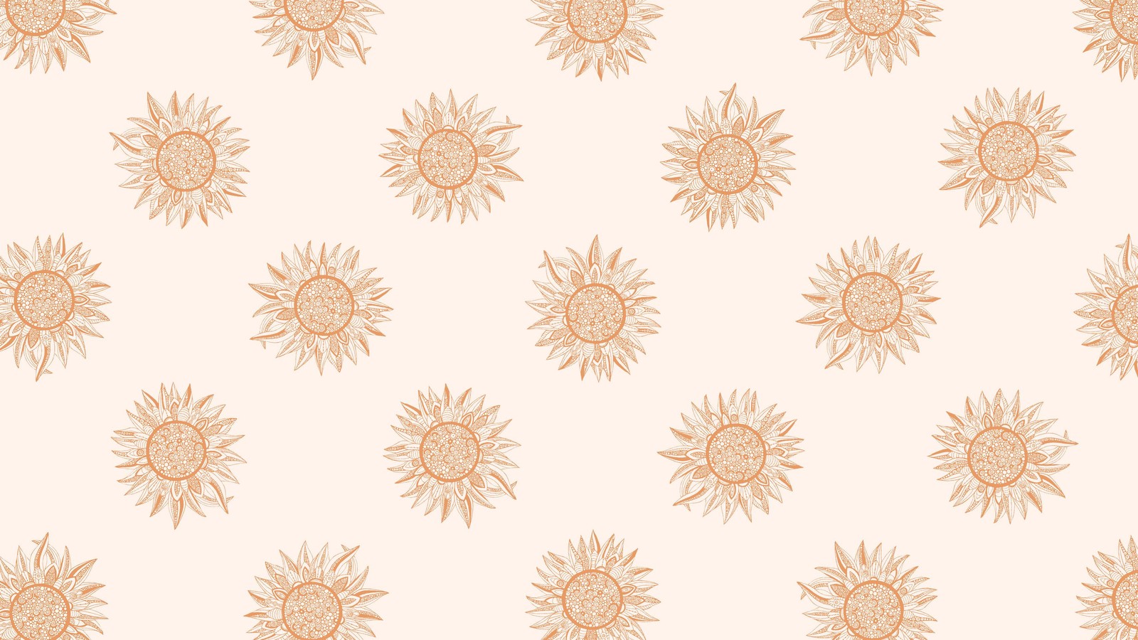 A pattern of sunflowers on a white background (chromebook, aesthetics, brown, orange, textile)