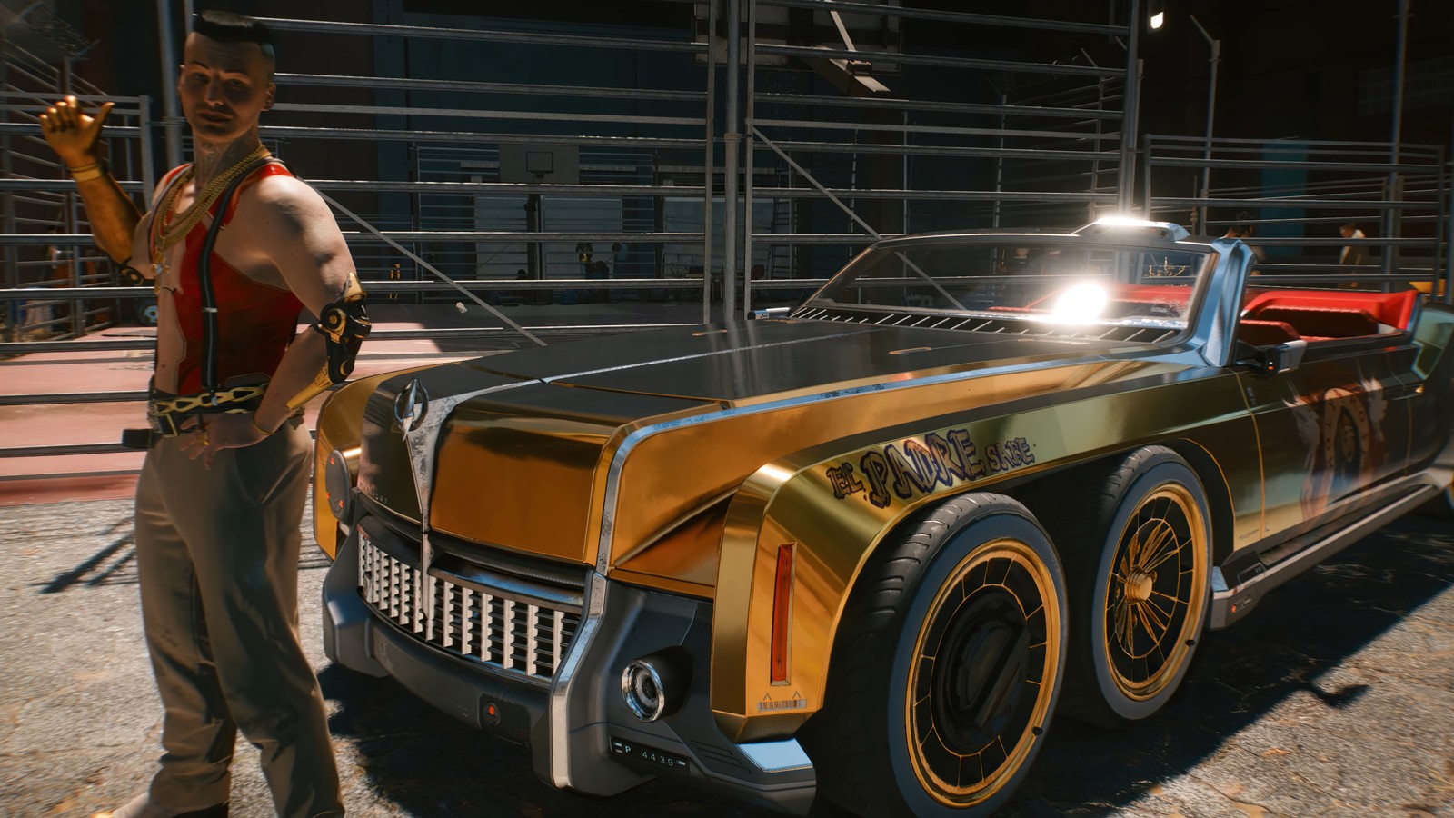 Um close de uma pessoa em pé ao lado de um carro (cyberpunk 2077, jogo de vídeo, executivo, carro)