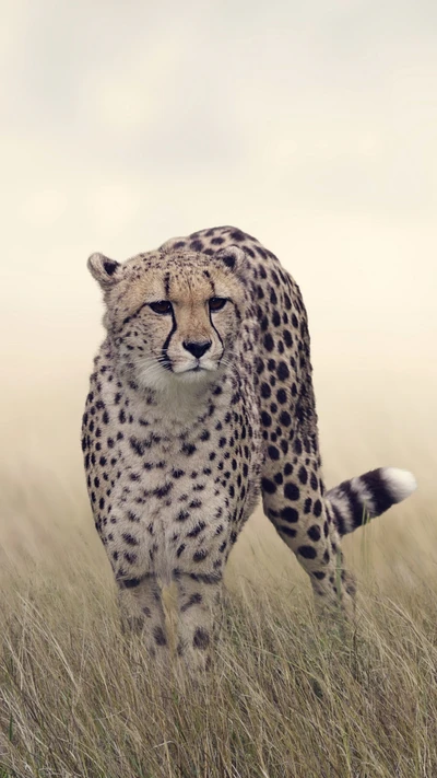 Guépard dans l'herbe haute : un prédateur majestueux de la savane africaine