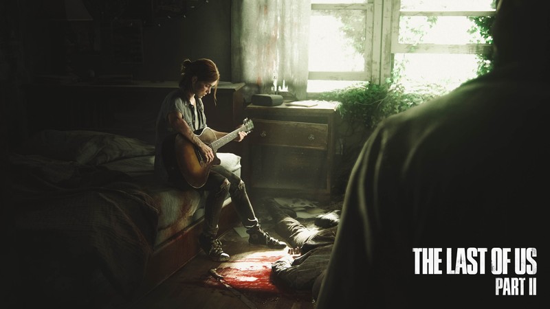 Арафед изображение женщины, сидящей на кровати в темной комнате (the last of us часть ii, the last of us part 2, the last of us 2, видеоигра, элли)