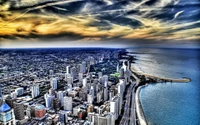 Impresionante vista aérea del paisaje urbano de Chicago a lo largo del lago Míchigan