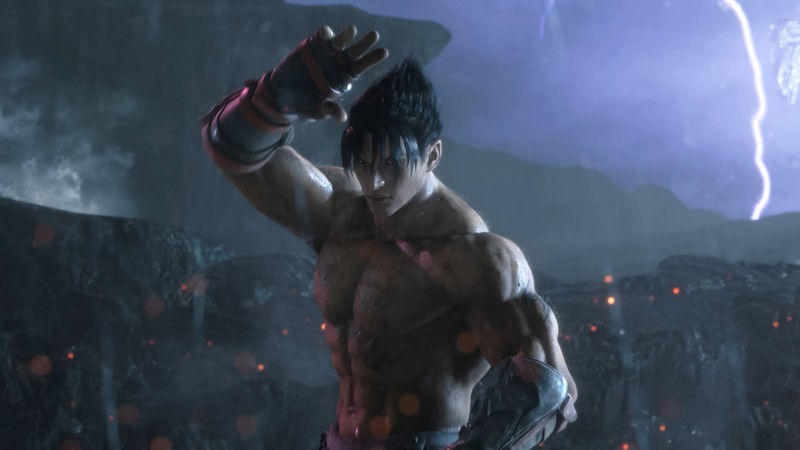 Крупный план человека с ножом в темной комнате (джин казама, jin kazama, tekken 8, видеоигра)