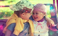 Joyful Friendship: Two Children in Playful Headgear