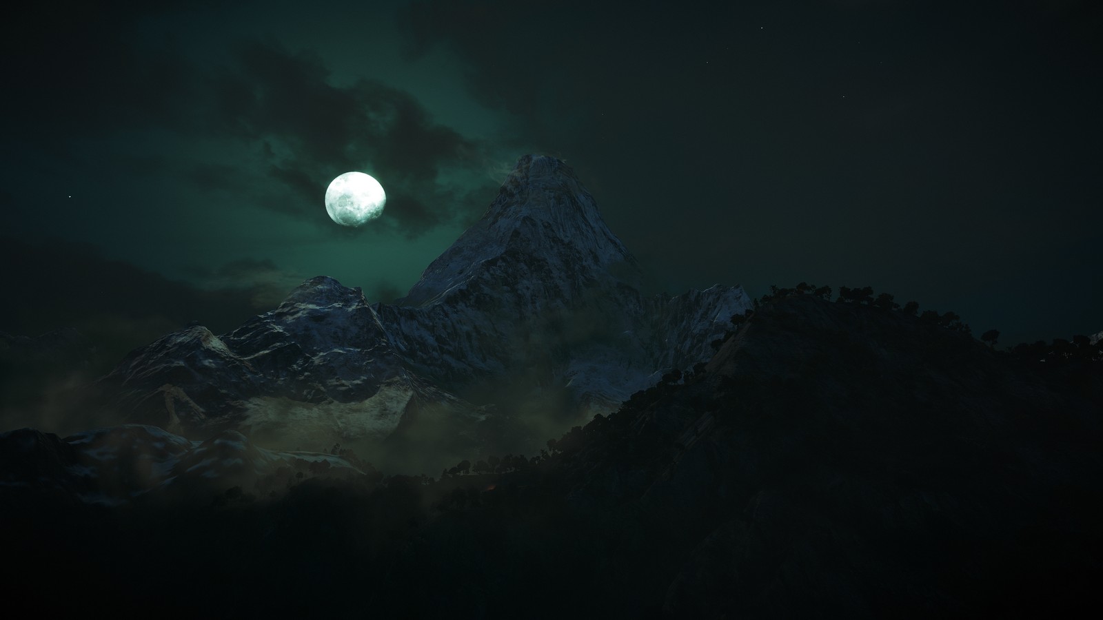 night, moon, mountains, dark, forest wallpaper