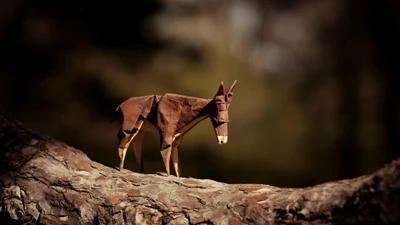 Intricate Origami Donkey in Natural Setting