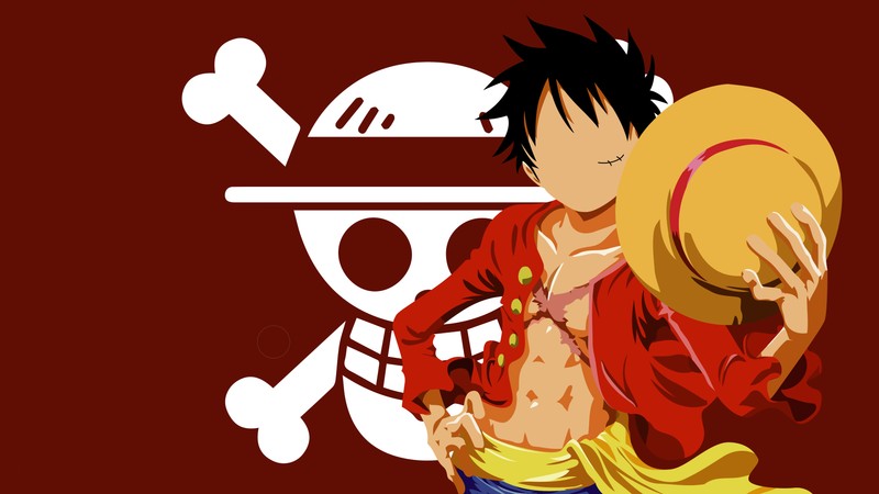 Мужчина в красной куртке держит шляпу и соломенную шляпу (monkey d luffy, 8k, ван пис, one piece, красный фон)