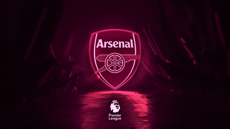 Красный неоновый знак со словом "арсенал" на нем. (арсенал фк, arsenal fc, неоновый фон, красная эстетика, футбольный клуб)