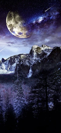 Majestic Night Over Yosemite Valley: A Cosmic Dance of Light and Nature