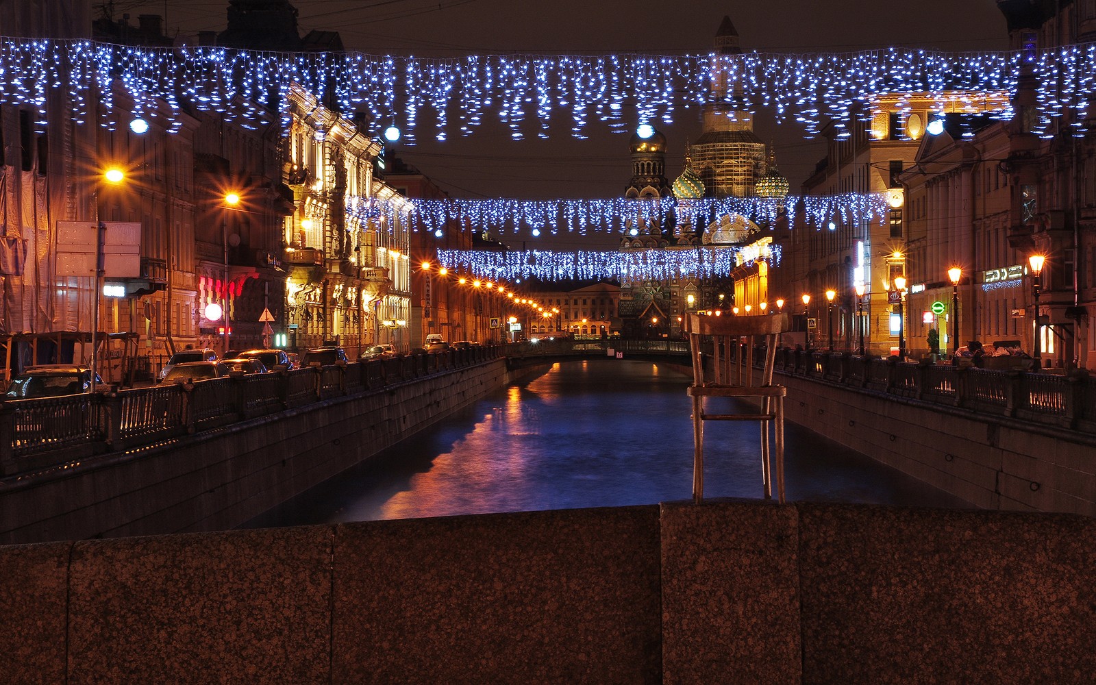 reflection, christmas lights, night, waterway, lighting wallpaper