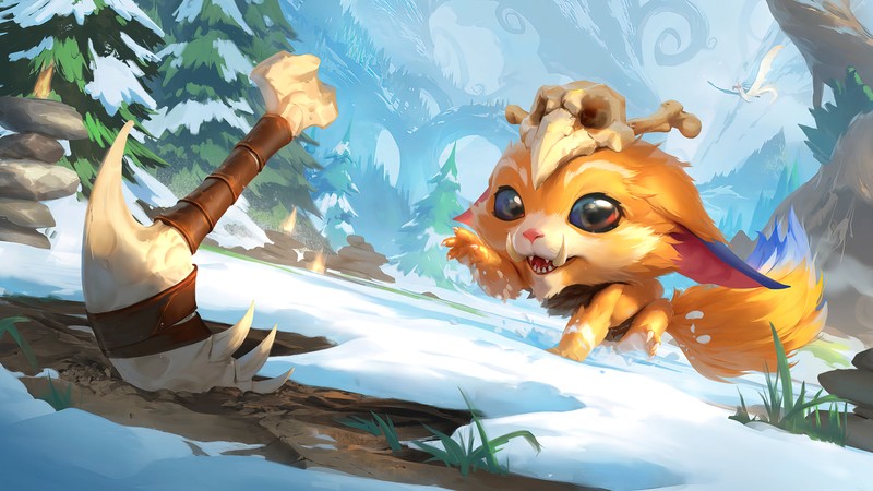 Кот бежит по снегу с мечом (гнар, gnar, legends of runeterra, lor, видеоигра)