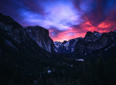 национальный парк йосемити, восход солнца, tunnel view, красивое небо, пейзаж