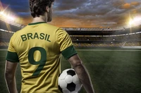 Brazilian Soccer Player in Stadium with Ball