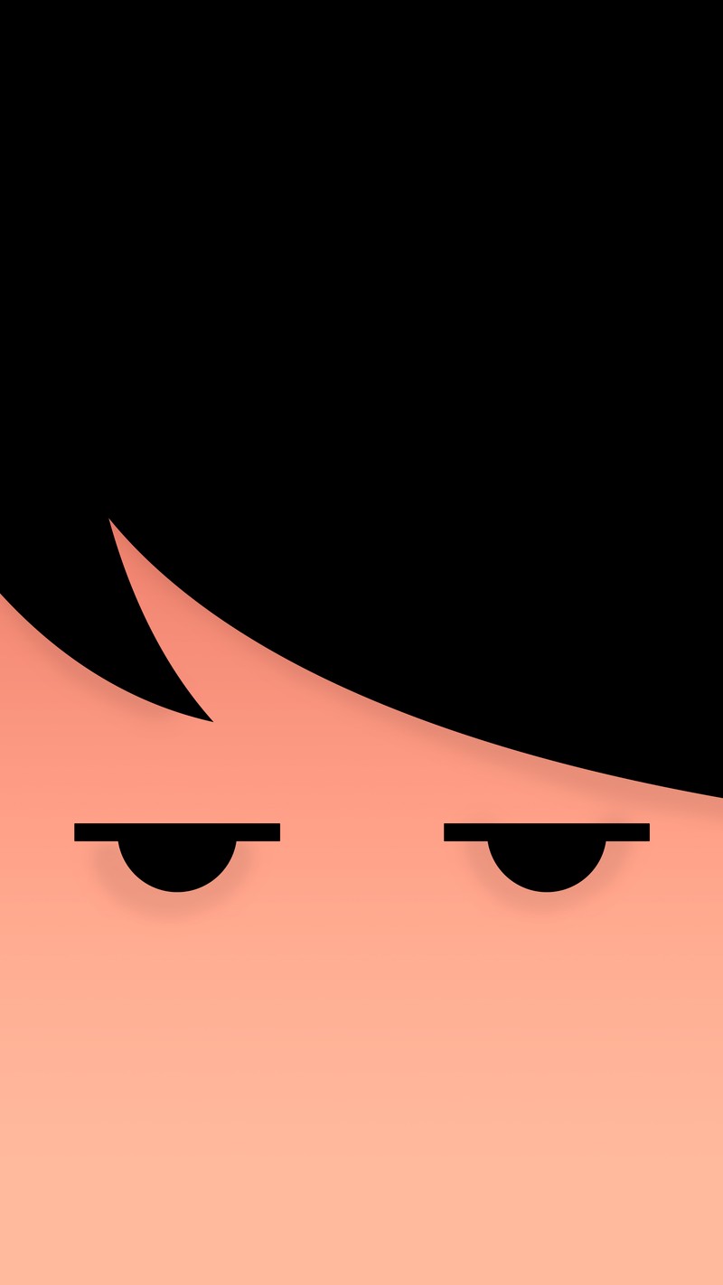 Cartoon boy with black hair and black eyes looking at something (angry, black, clean, drawing, emo)