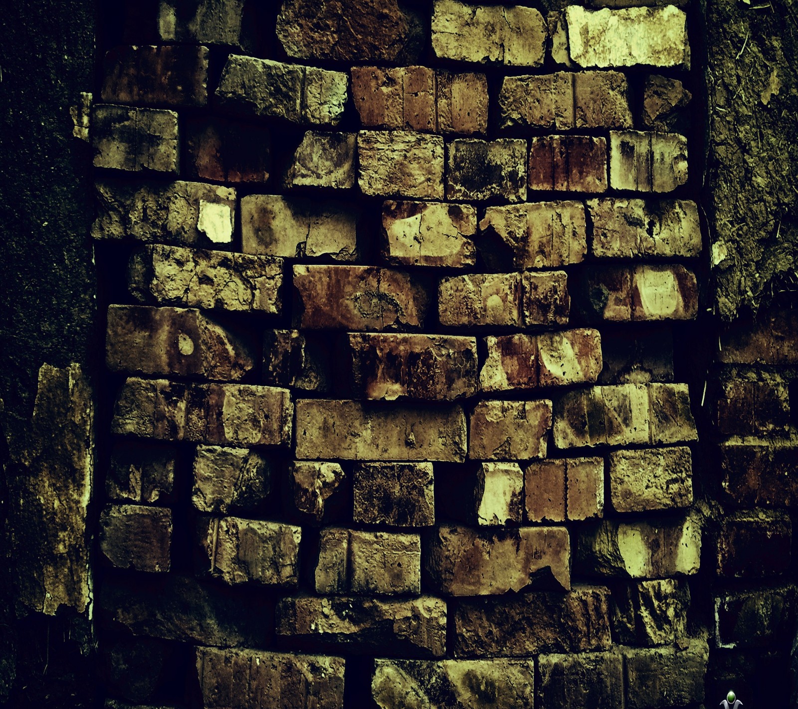 There is a brick wall with a clock on it (2160x1920, wallpaper)