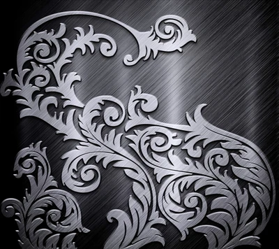 Intricate Steel Floral Pattern on Brushed Metal Surface