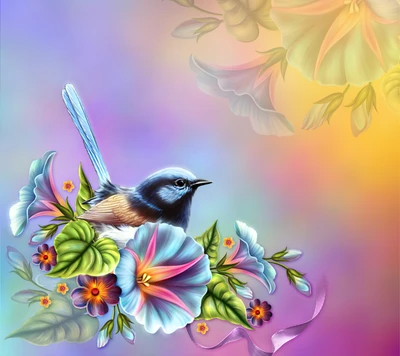 bird, design, flower, glory, painted