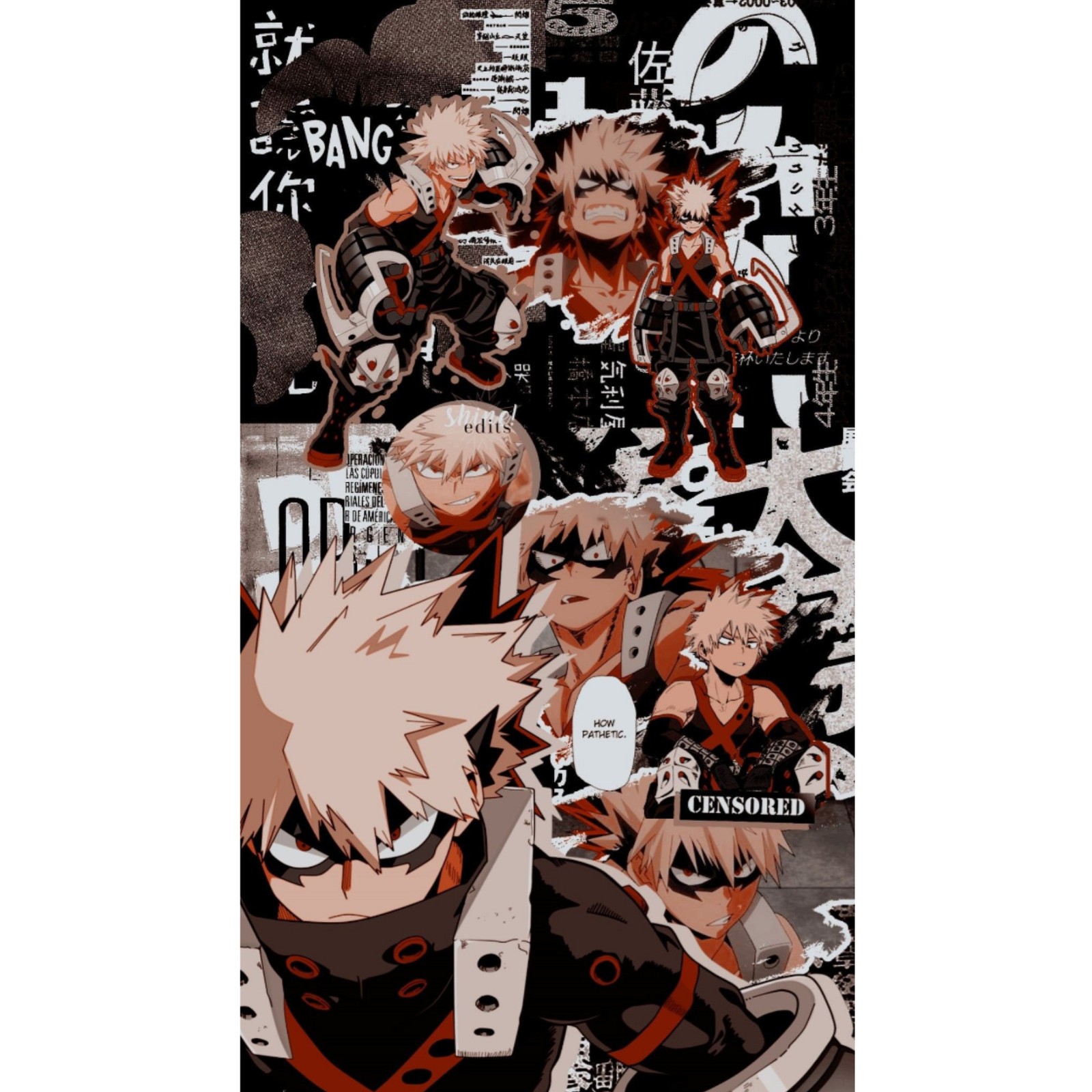 A poster of a group of anime characters with a black background (bakugo, bnha, katsuki, mha)