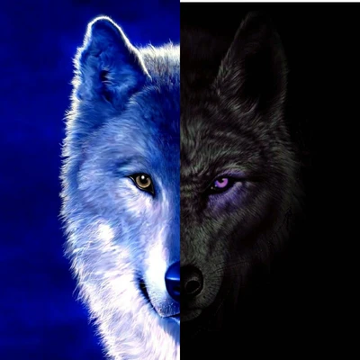 Duality of Wolves: A Cute Contrast in Light and Shadow