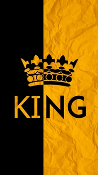 Bold "KING" Typography with Crown on Textured Black and Yellow Background