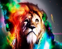 abstrait, coloré, couleurs, le lion, peinture