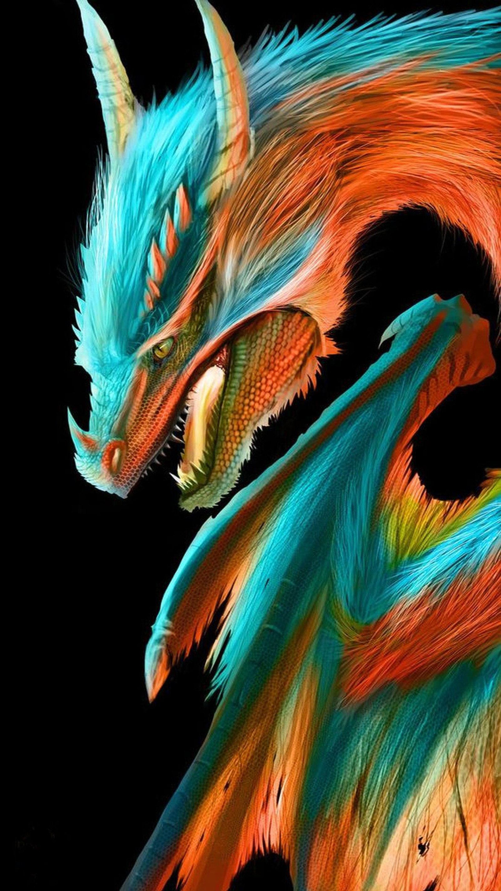 Dragão colorido com dentes afiados (dragão, vermelho)