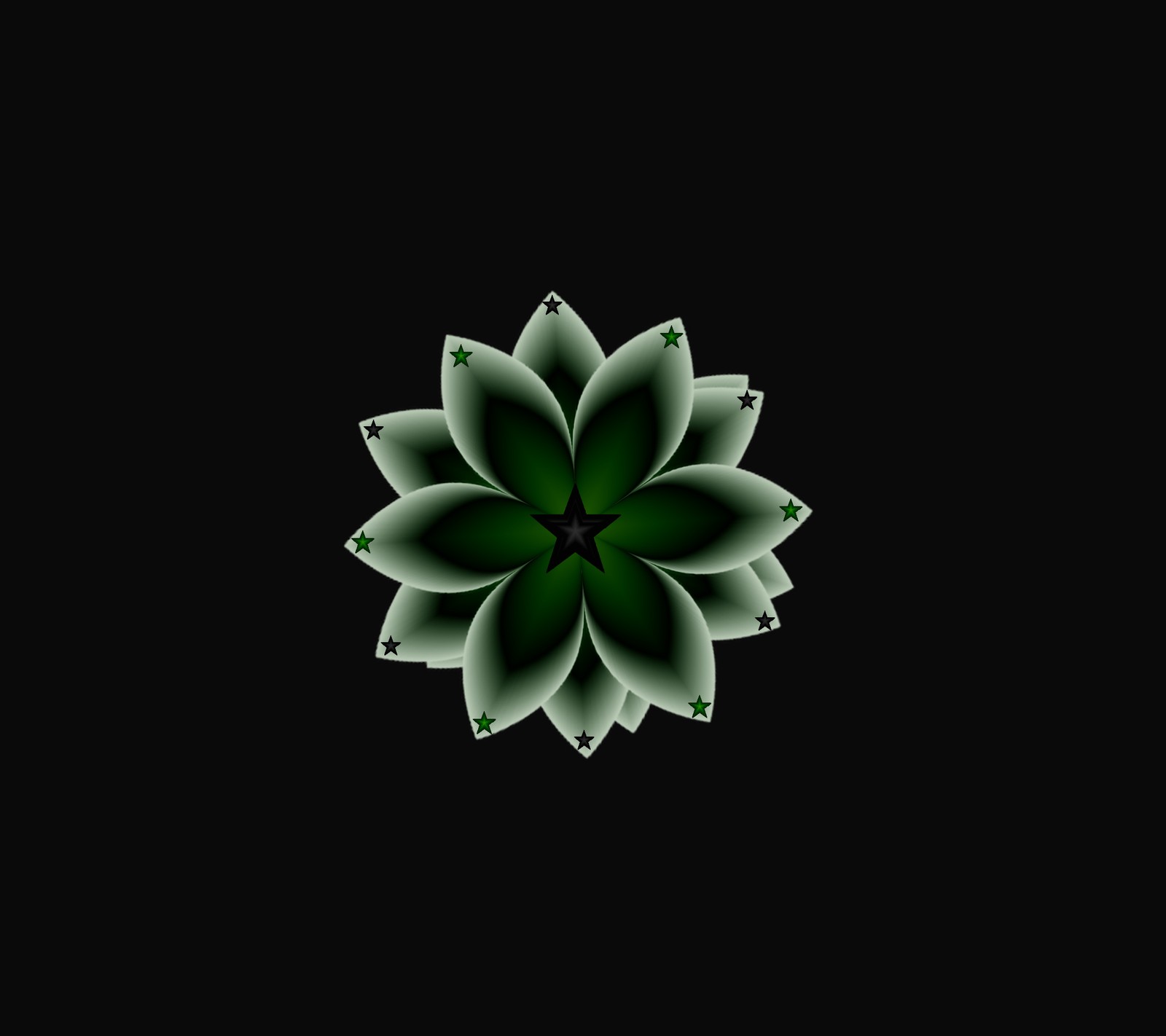 A close up of a flower on a black background with a green center (black, design, flower, green, nature)