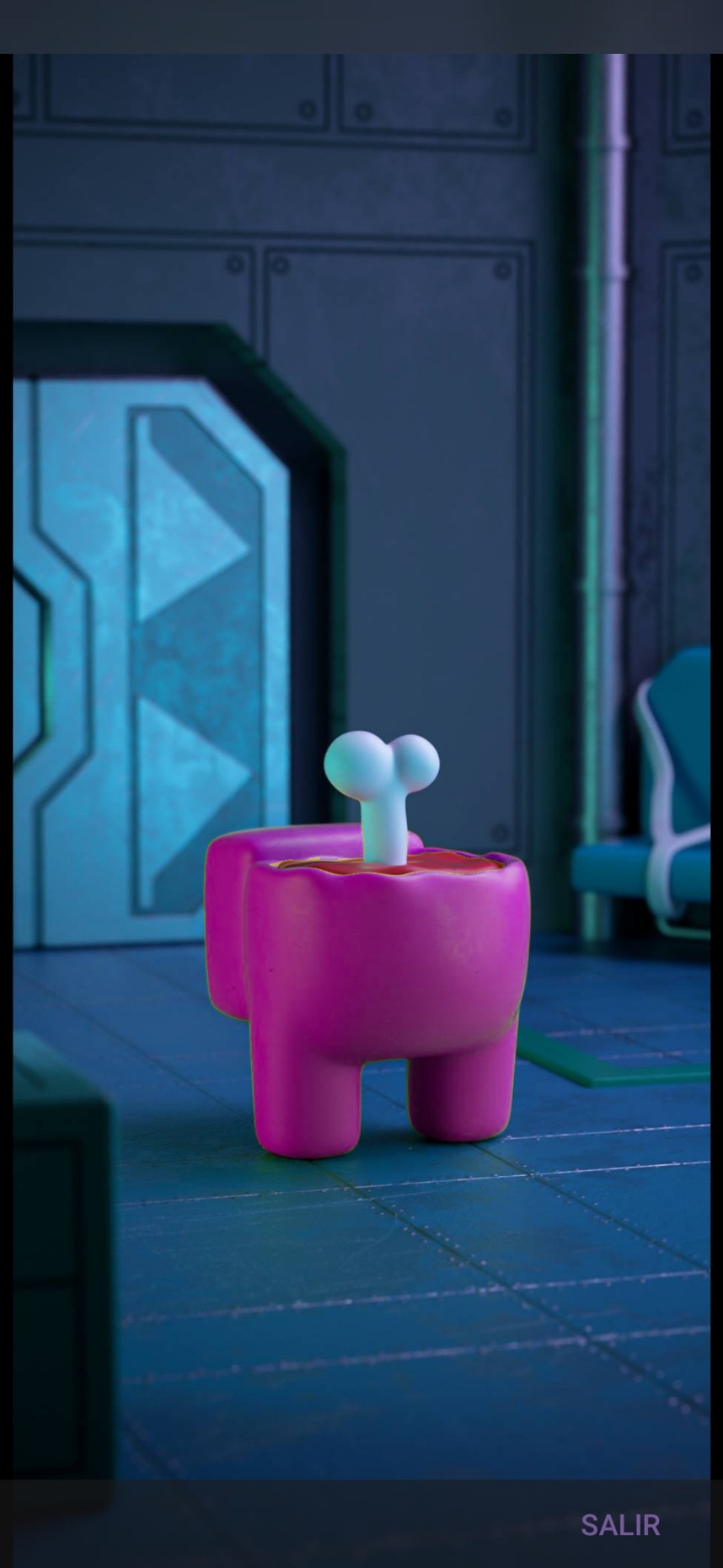 There is a pink toy elephant sitting on a blue floor (among, among us, game, mobile, pc)