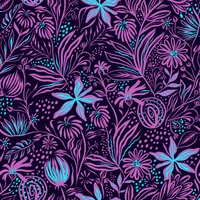 Psychedelic Floral Pattern in Vibrant Purple and Magenta Hues