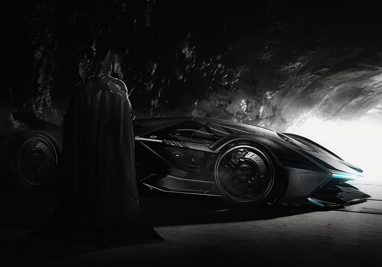 Téléchargez le fond d'écran batman, batmobile, batcave, graphismes cgi, graphics cgi