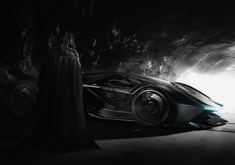 Бэтмен и бэтмобиль из фильмов о темном рыцаре (batman, батмобиль, batmobile, пещера летучей мыши, графика cgi)