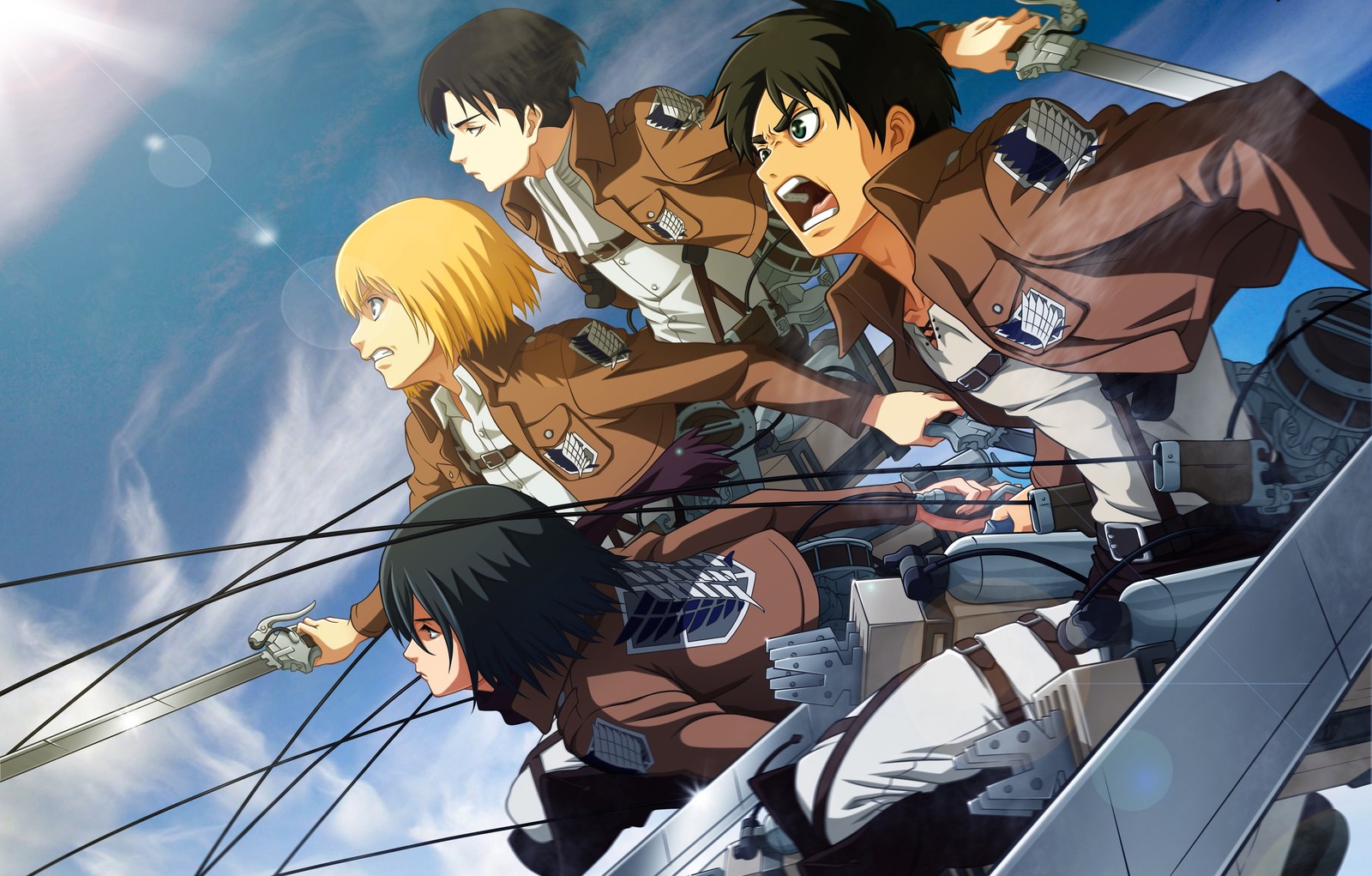 attack on titan, anime series, levi ackerman, mikasa ackerman, eren yeager Download Wallpaper