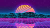 neon, sunset, abstract, digital art wallpaper