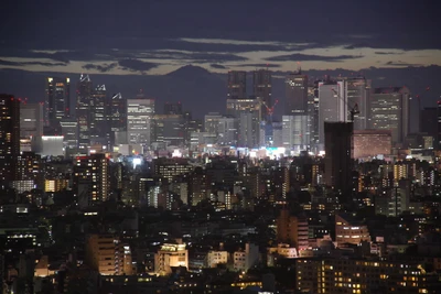 Horizonte iluminado de uma metrópole movimentada à noite, exibindo arranha-céus imponentes e uma paisagem urbana vibrante contra um horizonte crepuscular.