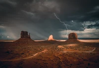 Tempestade dramática sobre Monument Valley com raios