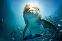 Graceful Bottlenose Dolphin Surrounded by Vibrant Marine Life