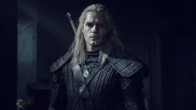 Geralt of Rivia in Dark Armor: A Moment from The Witcher Series