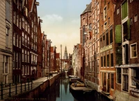 canal, waterway, town, urban area, neighbourhood wallpaper