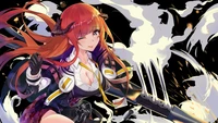 Fille anime dynamique avec cornemuse en action de Arknights