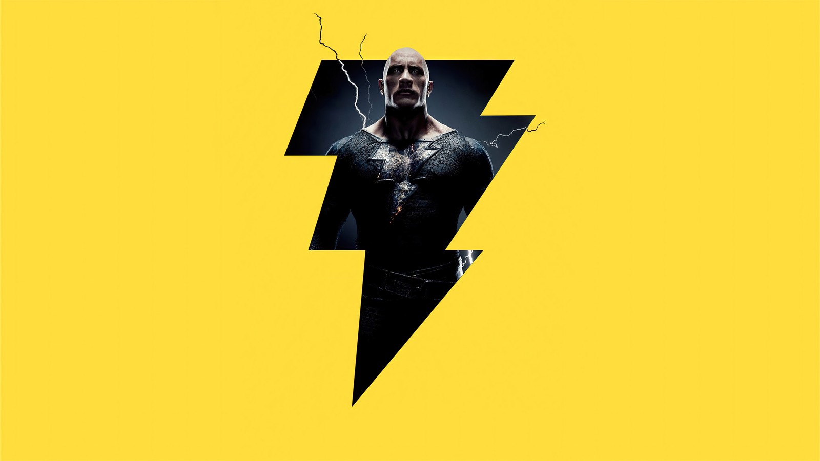 Un hombre con un rayo en el pecho y un fondo amarillo (black adam 2022, película, black adam, relámpago, fondo)