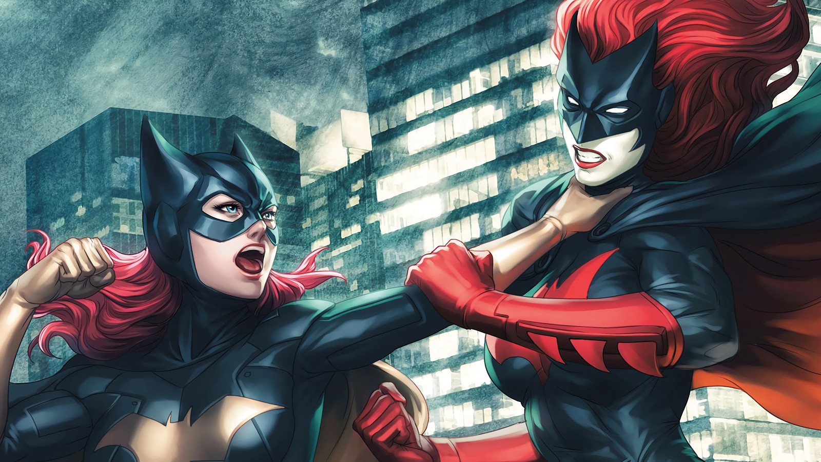 Lade batgirl, batwoman, kampf, dc comics, comics Hintergrund herunter