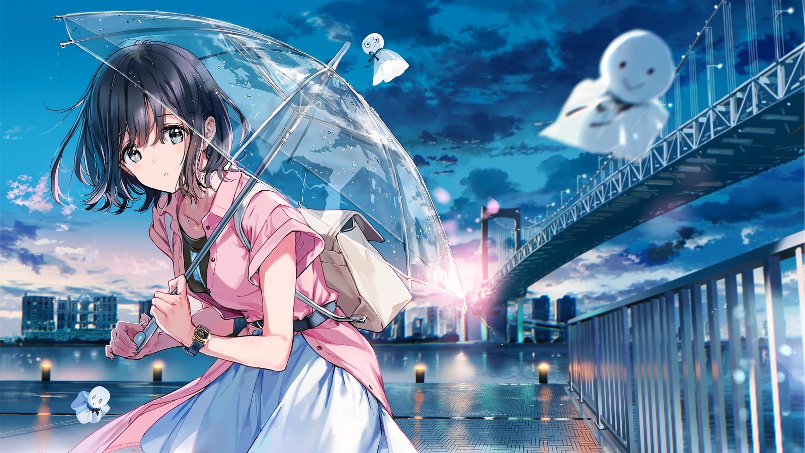 anime, anime girls, umbrella, sunrise wallpaper