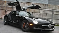 Mercedes-Benz SLS AMG: Un impresionante superdeportivo negro de alto rendimiento con puertas de ala de gaviota icónicas