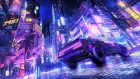 cyberpunk, science fiction, voiture, nuit, ville