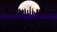 Paisaje urbano iluminado por la luna: Un paisaje nocturno digital