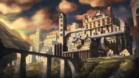 castle, painting, city, building, medieval architecture wallpaper