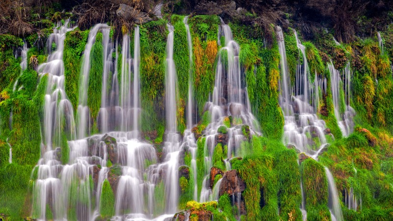 Крупным планом водопад с зелеными водами (hagerman valley, айдахо, водопад, thousand springs state park, весна)