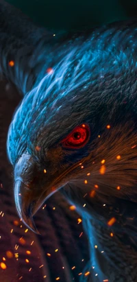 Majestic Eagle with Striking Red Eyes and Fiery Sparks