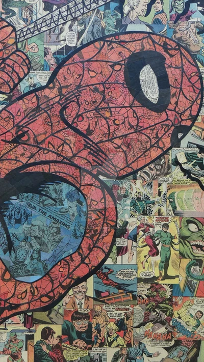 Collage de Spider-Man: Un homenaje vibrante al legado de superhéroes de Marvel