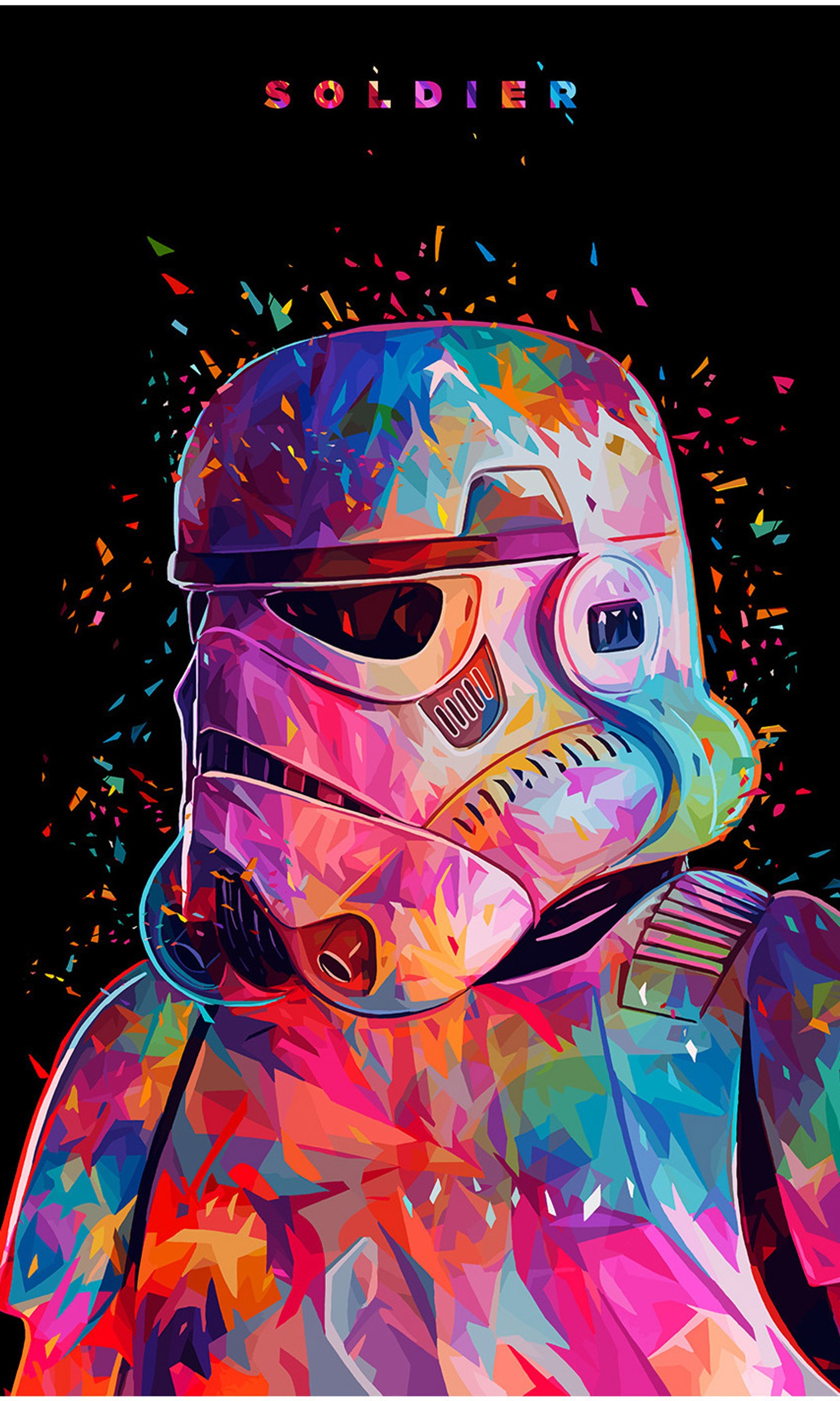 A close up of a star wars poster with a storm trooper (star, strormtrooper, wars)