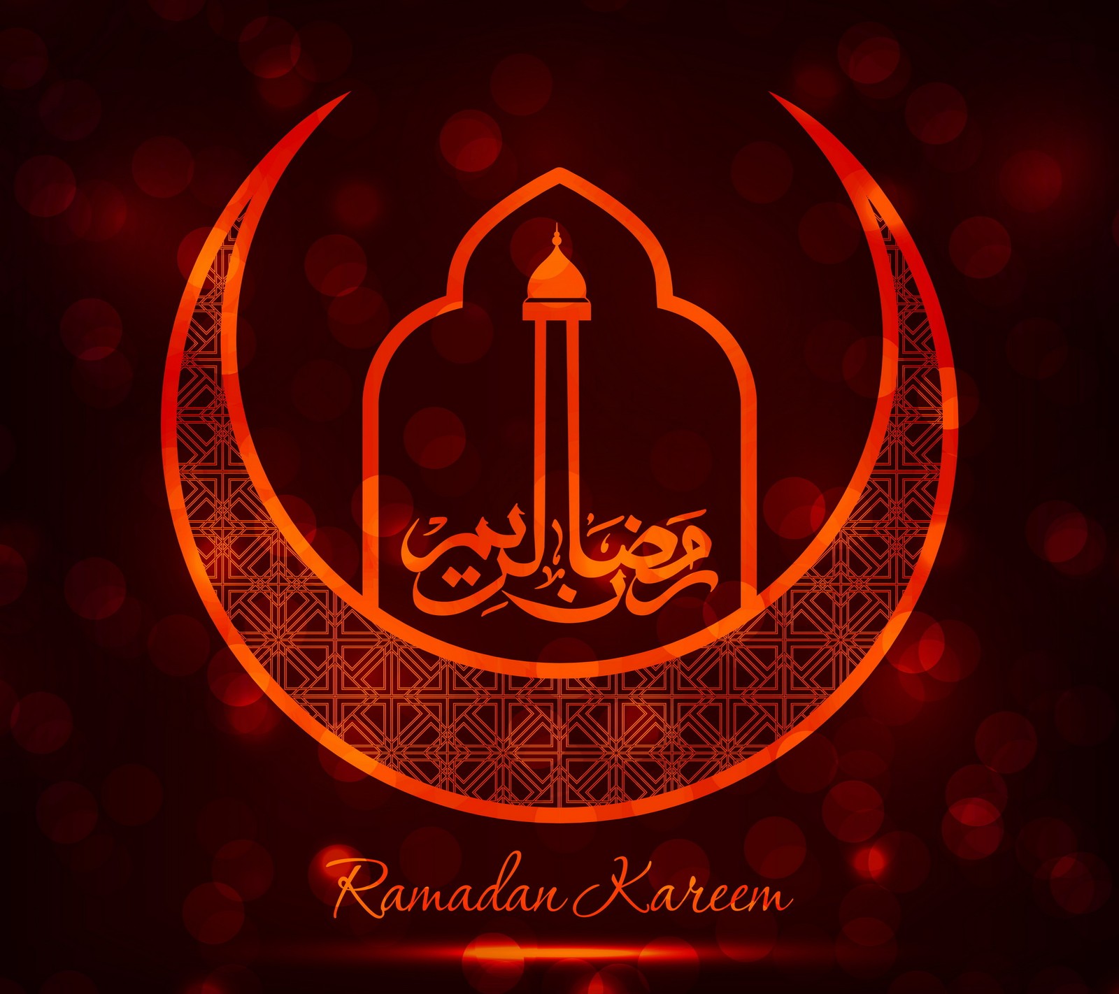 Ramadan kareem greeting card with crescent and mosque (abstract, landscape, love, nature, view)